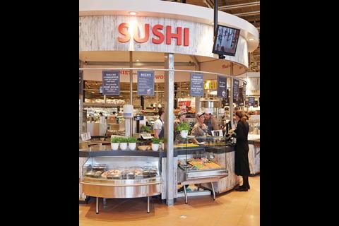 A series of pavilions in the store are home to specialist areas including fresh counters, coffee roasting, restaurants, sushi, juices and a wine cellar.